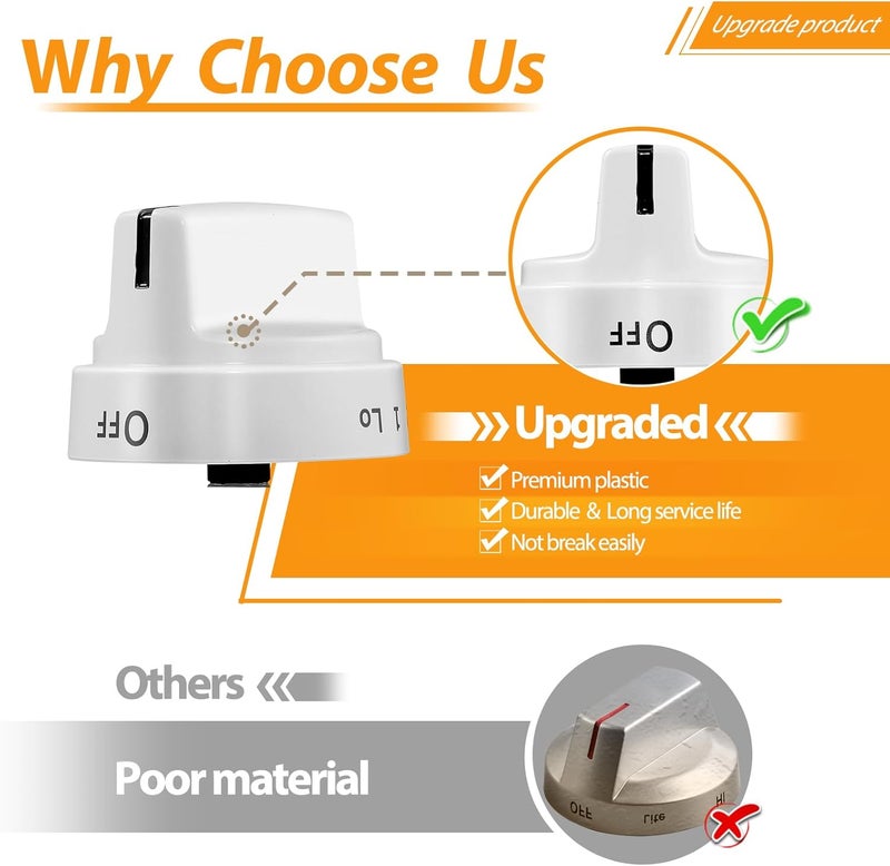 atgestore WB03X24795 KIP 5G92 Stove Knobs Replacement for GE Stove Parts 222D5793 Burner Cooktop Knobs GE Range Oven Parts General Electric Cooktop Surface Burner Control Knobs White Plastic 5 Pcs - Image 4